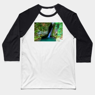 Scene from Sibillini Mountains with Cascata del Pellegrino waterfall, basin, rocks Baseball T-Shirt